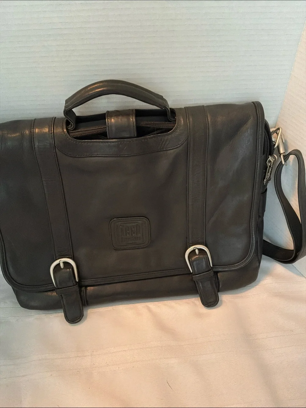 Black Leather Messenger Bag for Men by 100% leather multi compartments by HT